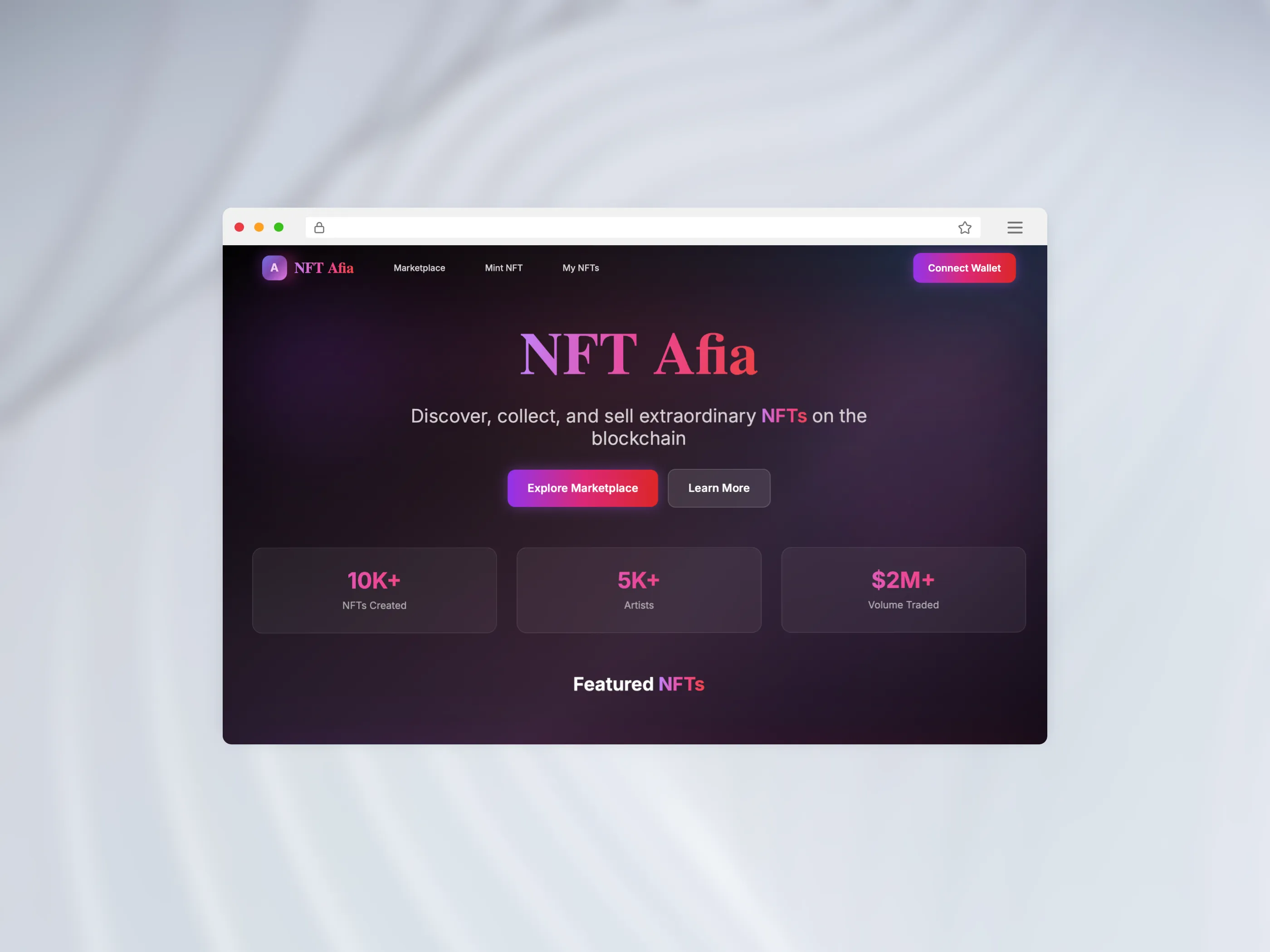 NFT Afia marketplace interface
